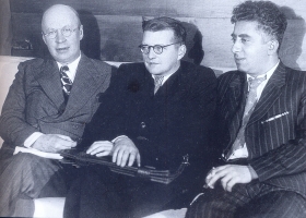 Sergey Sergeevich Prokofiev, Dmitry Dmitrievich Shostakovich, Aram Ilyich Khachaturyan. 1940. Photography. (  ,   ,   . 1940 . .) (Belyaev)