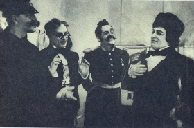 Jubilee performance "Eugene Onegin" by Leonid Sobinov. From left to right: Lensky - LV Sobinov, Rotny - A.S Pirogov, Trike - I.S Kozlovsky, Zaretsky - M.O Reizen. 1931 The photo. (  " "  .  :  - . . ,  - . . ,  - . . ,  - . . . 1931 . .) (Belyaev)