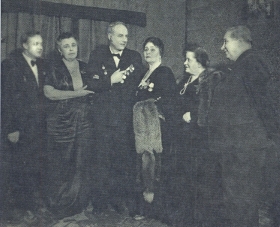 From left to right: S. Y. Lemeshev, E.A. Stepanova, I. S. , N. A. Obukhova, V. V. Barsova, M. D. Mikhailov. The Bolshoi Theatre. 1954 year. The photo. ( : . . , . . , . . , . . , . . , . . .  . 1954 . .) (Belyaev)