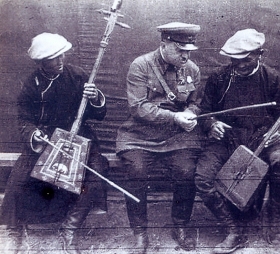 A.V.  Alexandrov with Mongolian musicians.  Mongolia.  1938. (А.В. Александров с монгольскими музыкантами. Монголия. 1938.) (Belyaev)